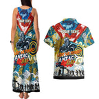 Personalised Titans ANZAC Day Couples Matching Tank Maxi Dress and Hawaiian Shirt Aboriginal Rising Sun
