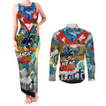 Personalised Titans ANZAC Day Couples Matching Tank Maxi Dress and Long Sleeve Button Shirt Aboriginal Rising Sun