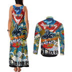 Personalised Titans ANZAC Day Couples Matching Tank Maxi Dress and Long Sleeve Button Shirt Aboriginal Rising Sun
