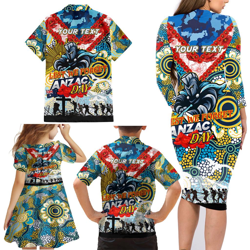Personalised Titans ANZAC Day Family Matching Long Sleeve Bodycon Dress and Hawaiian Shirt Aboriginal Rising Sun