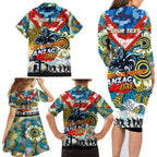 Personalised Titans ANZAC Day Family Matching Long Sleeve Bodycon Dress and Hawaiian Shirt Aboriginal Rising Sun