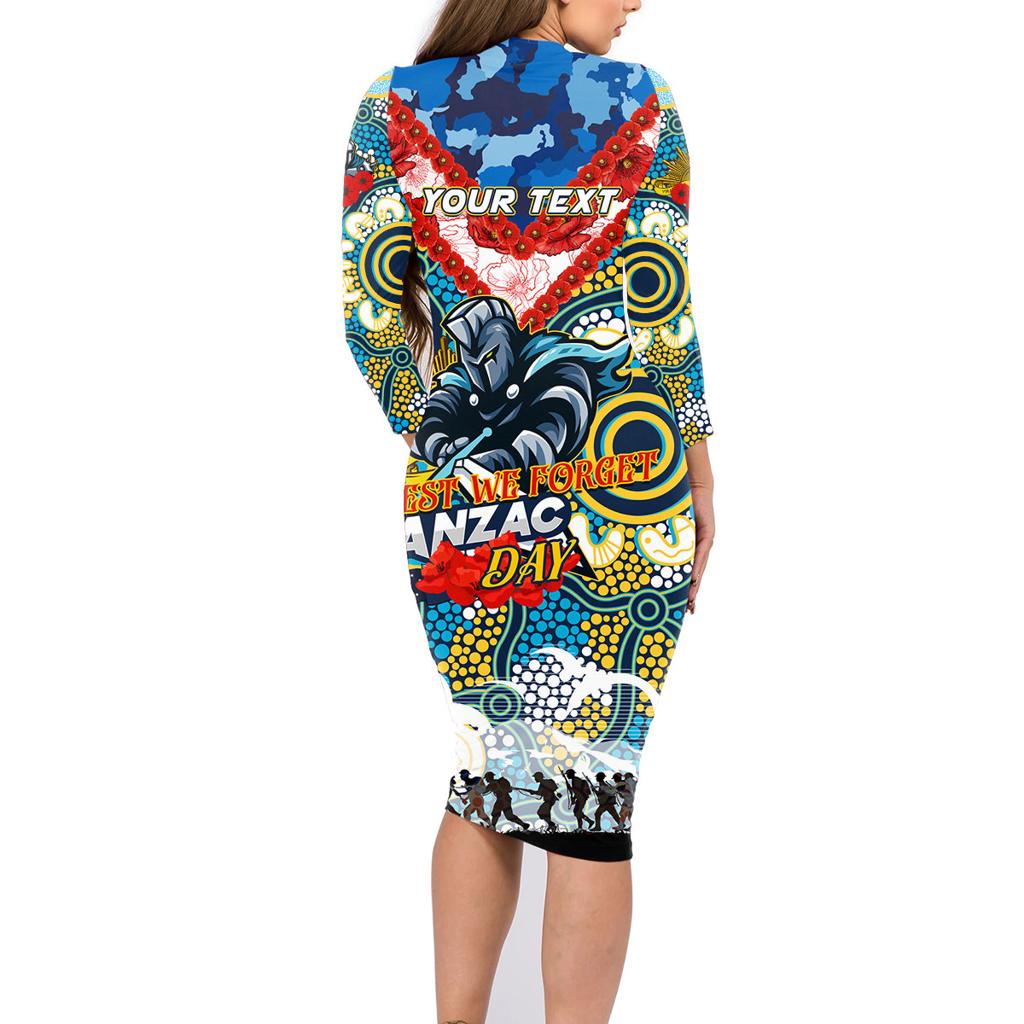 Personalised Titans ANZAC Day Family Matching Long Sleeve Bodycon Dress and Hawaiian Shirt Aboriginal Rising Sun