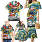 Personalised Titans ANZAC Day Family Matching Mermaid Dress and Hawaiian Shirt Aboriginal Rising Sun