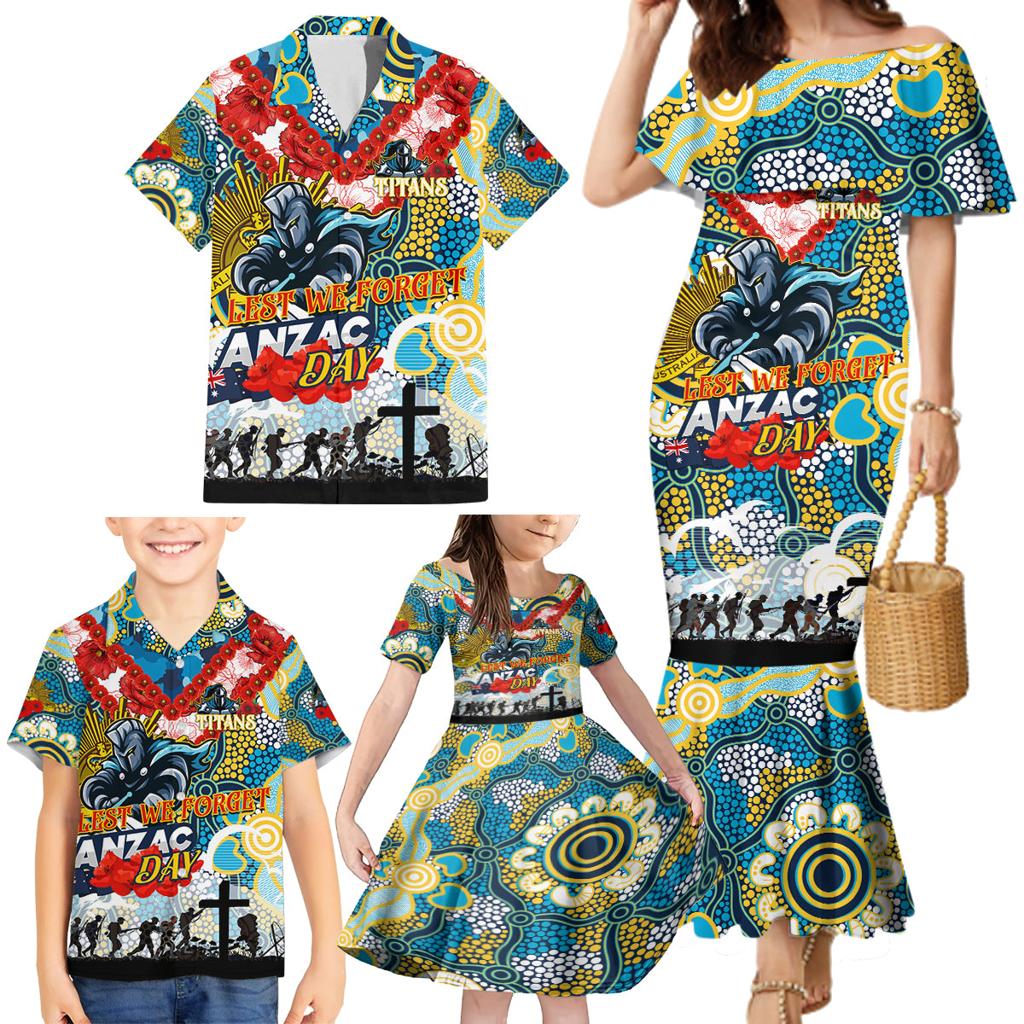 Personalised Titans ANZAC Day Family Matching Mermaid Dress and Hawaiian Shirt Aboriginal Rising Sun