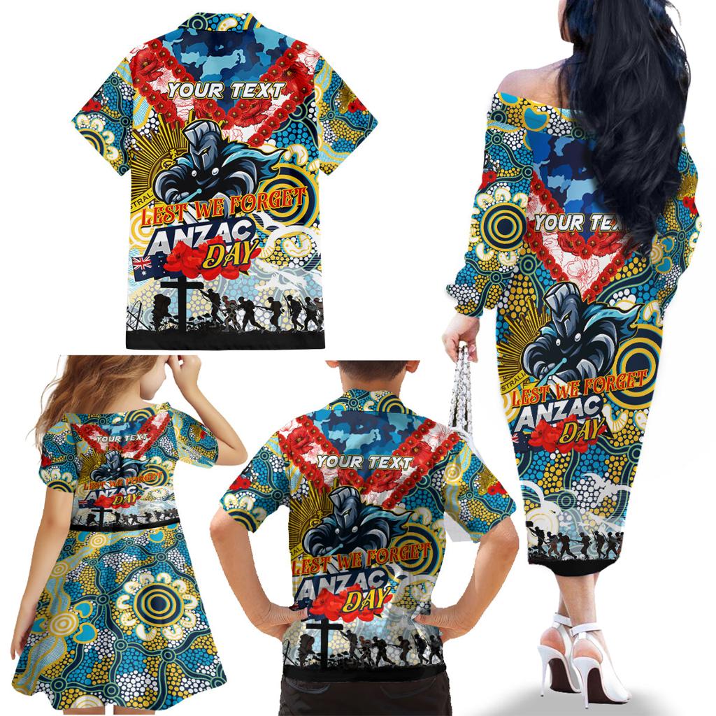 Personalised Titans ANZAC Day Family Matching Off The Shoulder Long Sleeve Dress and Hawaiian Shirt Aboriginal Rising Sun