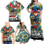 Personalised Titans ANZAC Day Family Matching Off Shoulder Maxi Dress and Hawaiian Shirt Aboriginal Rising Sun