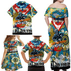 Personalised Titans ANZAC Day Family Matching Off Shoulder Maxi Dress and Hawaiian Shirt Aboriginal Rising Sun