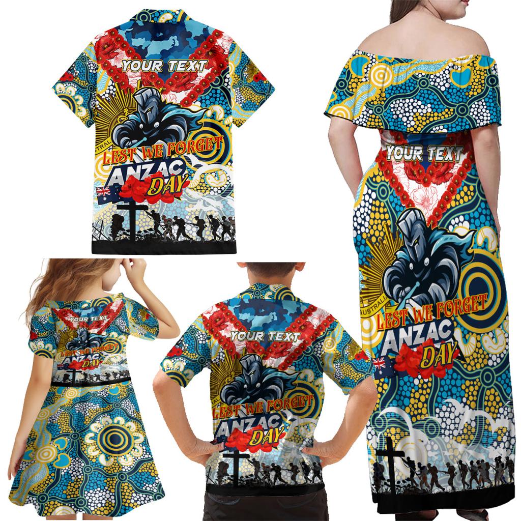 Personalised Titans ANZAC Day Family Matching Off Shoulder Maxi Dress and Hawaiian Shirt Aboriginal Rising Sun