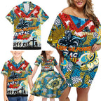 Personalised Titans ANZAC Day Family Matching Off Shoulder Short Dress and Hawaiian Shirt Aboriginal Rising Sun
