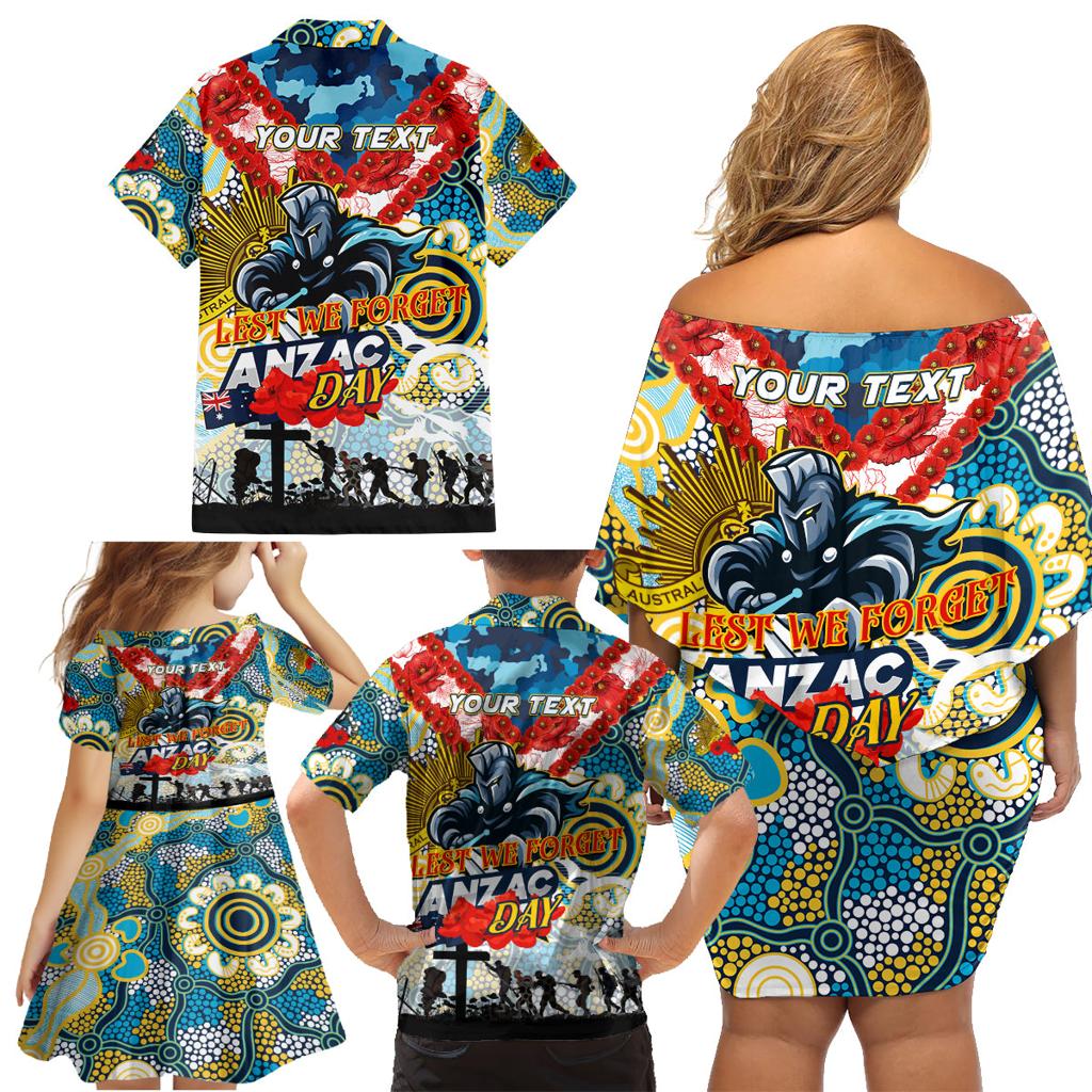 Personalised Titans ANZAC Day Family Matching Off Shoulder Short Dress and Hawaiian Shirt Aboriginal Rising Sun