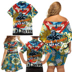 Personalised Titans ANZAC Day Family Matching Off Shoulder Short Dress and Hawaiian Shirt Aboriginal Rising Sun