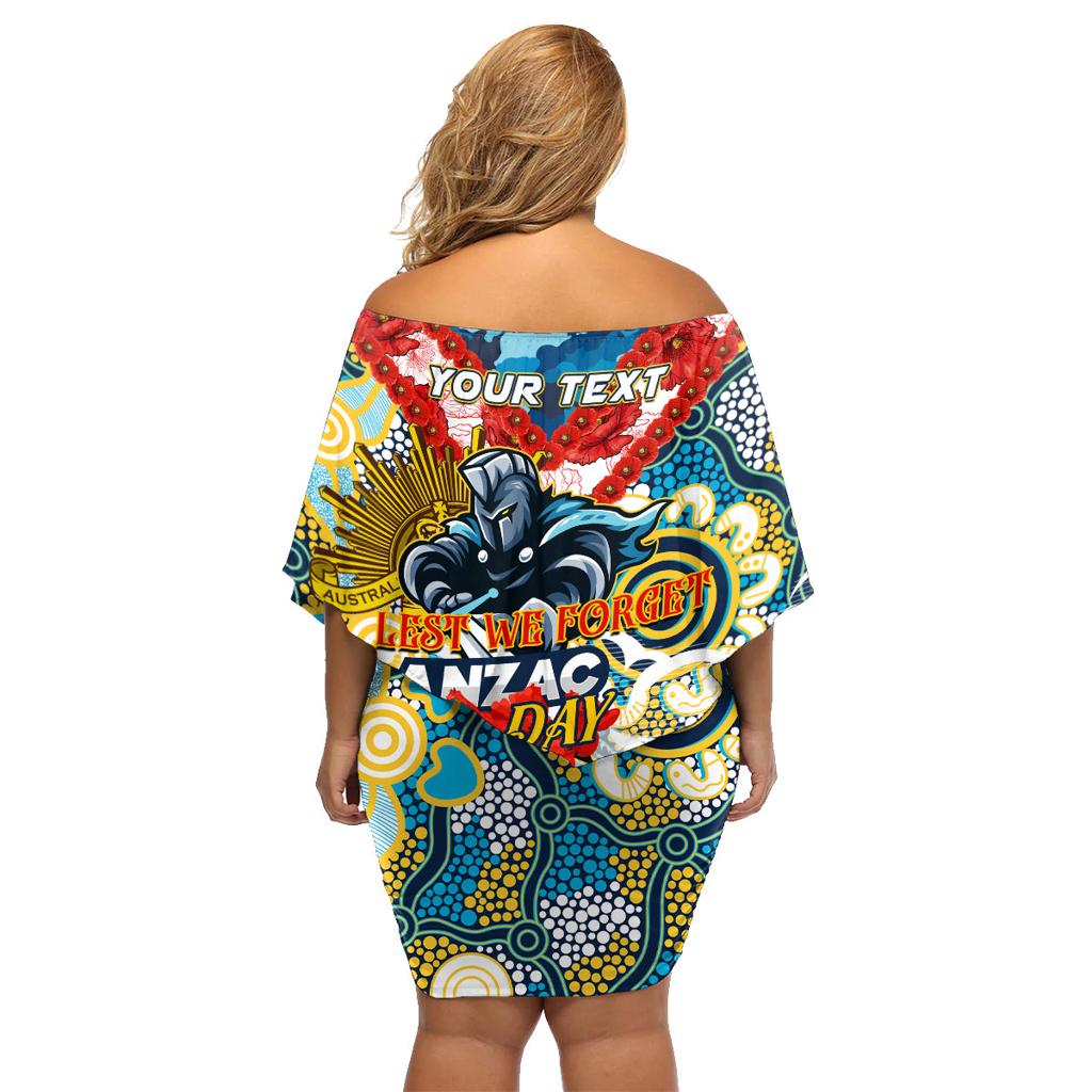 Personalised Titans ANZAC Day Family Matching Off Shoulder Short Dress and Hawaiian Shirt Aboriginal Rising Sun