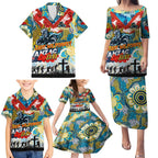 Personalised Titans ANZAC Day Family Matching Puletasi and Hawaiian Shirt Aboriginal Rising Sun