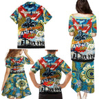 Personalised Titans ANZAC Day Family Matching Puletasi and Hawaiian Shirt Aboriginal Rising Sun
