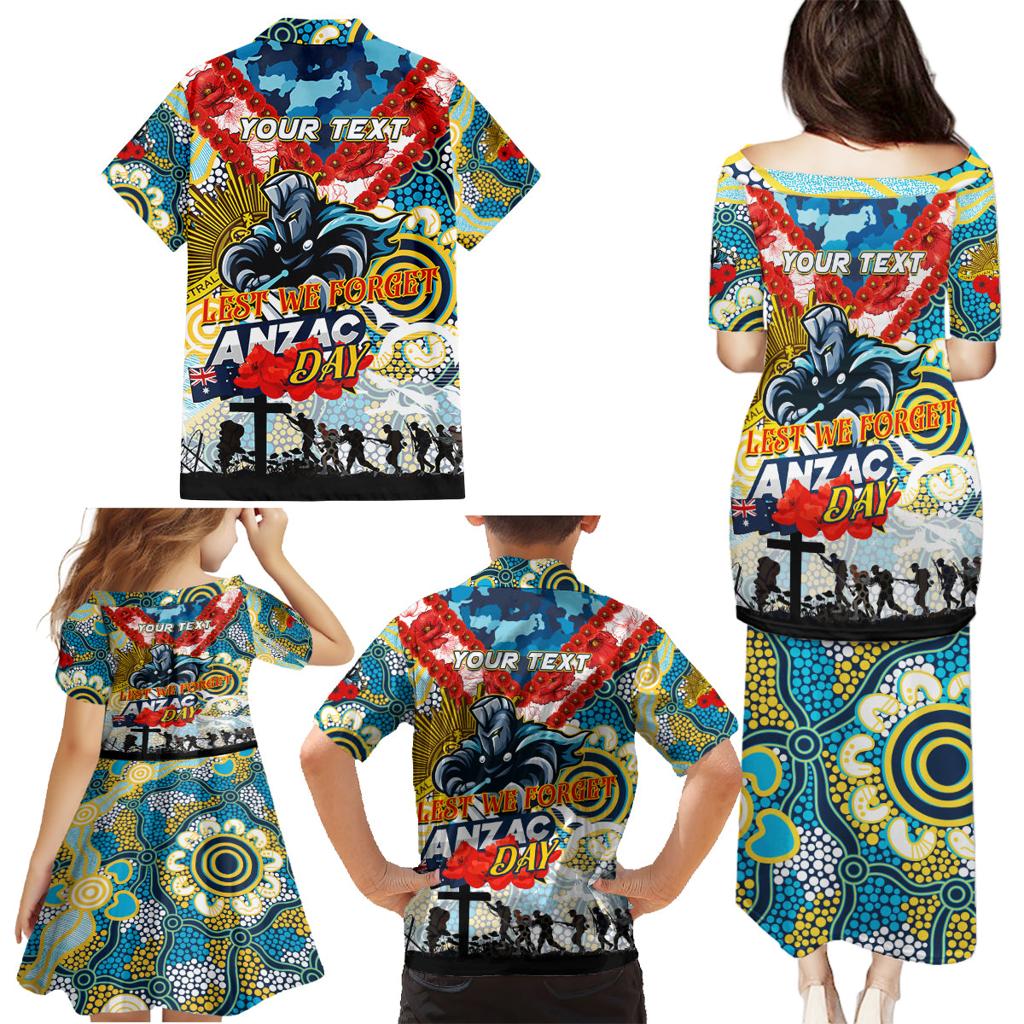 Personalised Titans ANZAC Day Family Matching Puletasi and Hawaiian Shirt Aboriginal Rising Sun