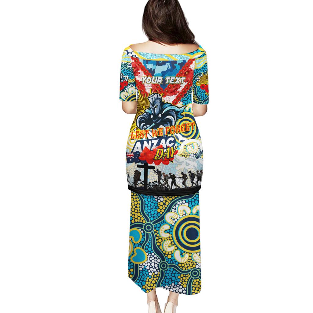 Personalised Titans ANZAC Day Family Matching Puletasi and Hawaiian Shirt Aboriginal Rising Sun