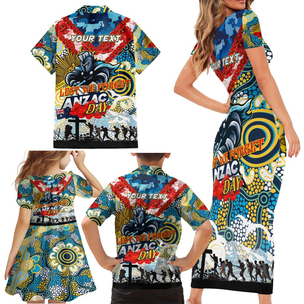 Personalised Titans ANZAC Day Family Matching Short Sleeve Bodycon Dress and Hawaiian Shirt Aboriginal Rising Sun