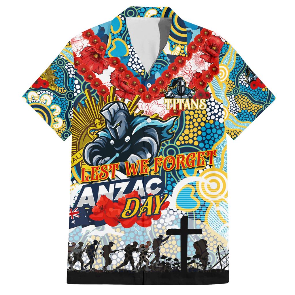 Personalised Titans ANZAC Day Family Matching Short Sleeve Bodycon Dress and Hawaiian Shirt Aboriginal Rising Sun
