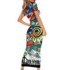 Personalised Titans ANZAC Day Family Matching Short Sleeve Bodycon Dress and Hawaiian Shirt Aboriginal Rising Sun