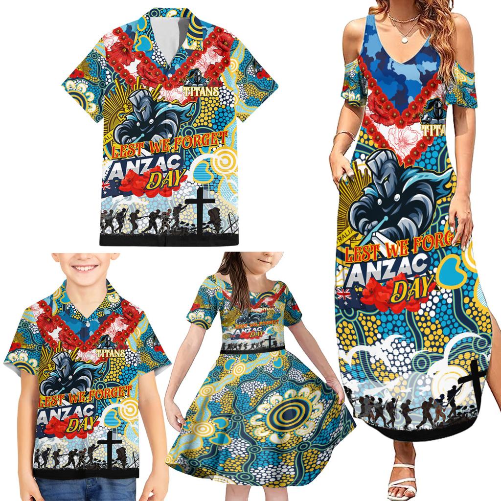 Personalised Titans ANZAC Day Family Matching Summer Maxi Dress and Hawaiian Shirt Aboriginal Rising Sun