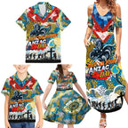 Personalised Titans ANZAC Day Family Matching Summer Maxi Dress and Hawaiian Shirt Aboriginal Rising Sun