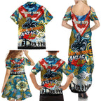 Personalised Titans ANZAC Day Family Matching Summer Maxi Dress and Hawaiian Shirt Aboriginal Rising Sun