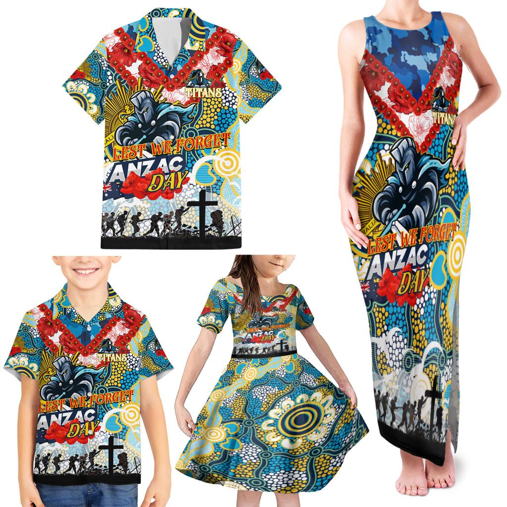 Personalised Titans ANZAC Day Family Matching Tank Maxi Dress and Hawaiian Shirt Aboriginal Rising Sun