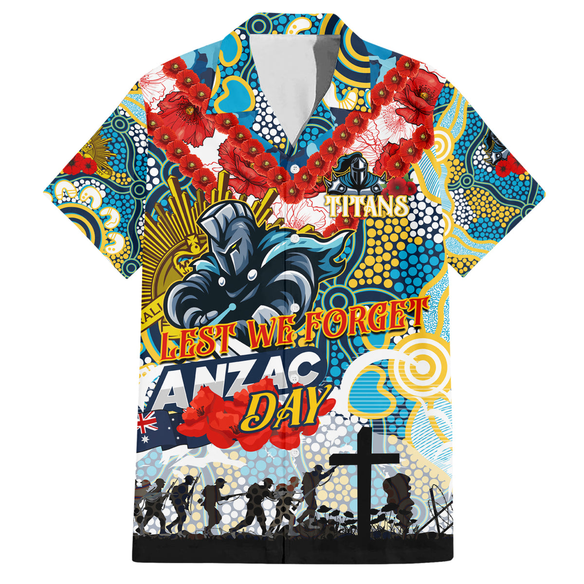 Personalised Titans ANZAC Day Hawaiian Shirt Aboriginal Rising Sun