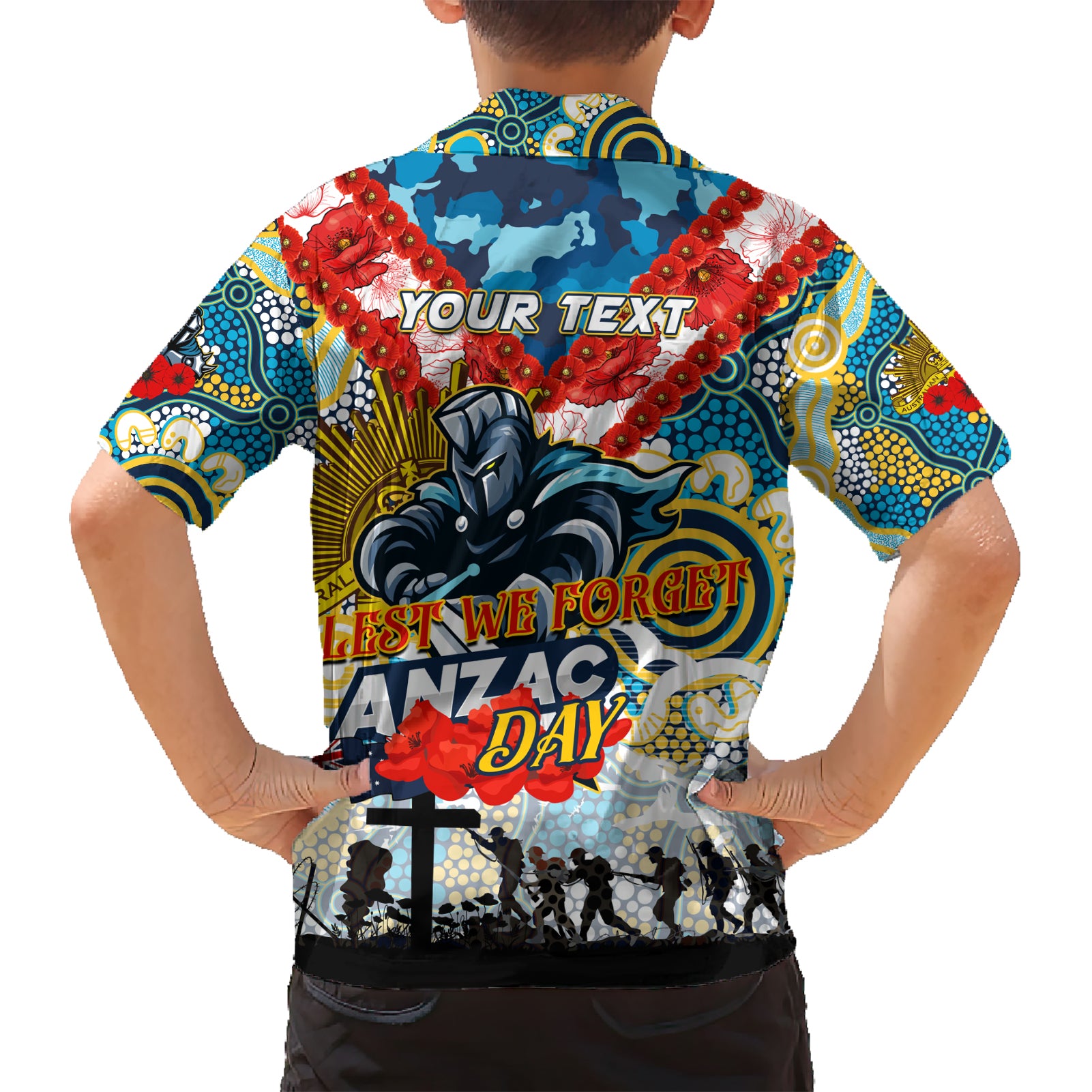 Personalised Titans ANZAC Day Kid Hawaiian Shirt Aboriginal Rising Sun