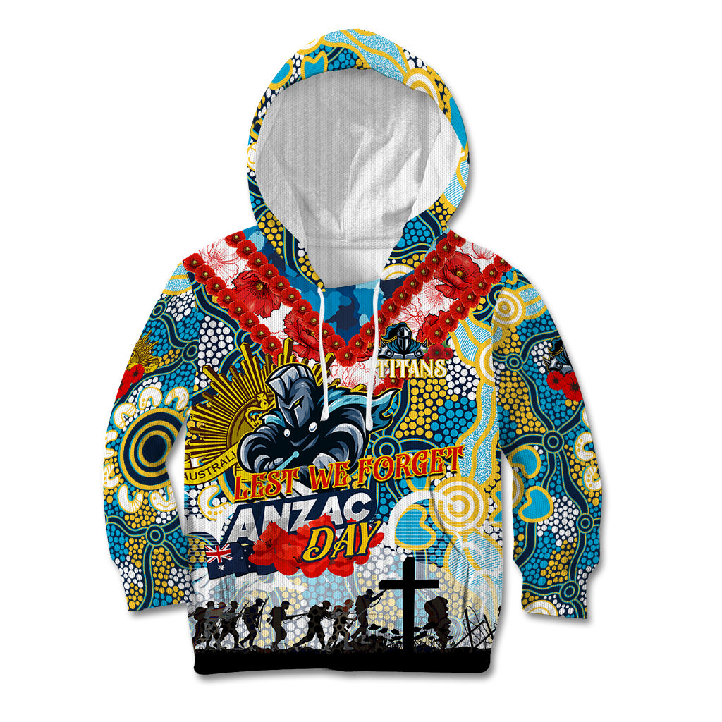 Personalised Titans ANZAC Day Kid Hoodie Aboriginal Rising Sun