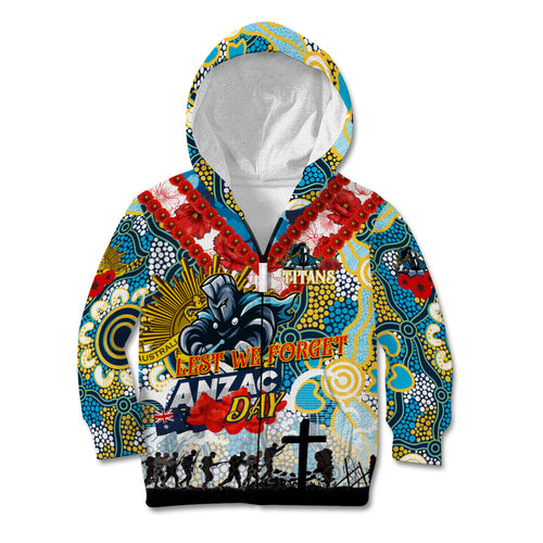 Personalised Titans ANZAC Day Kid Hoodie Aboriginal Rising Sun