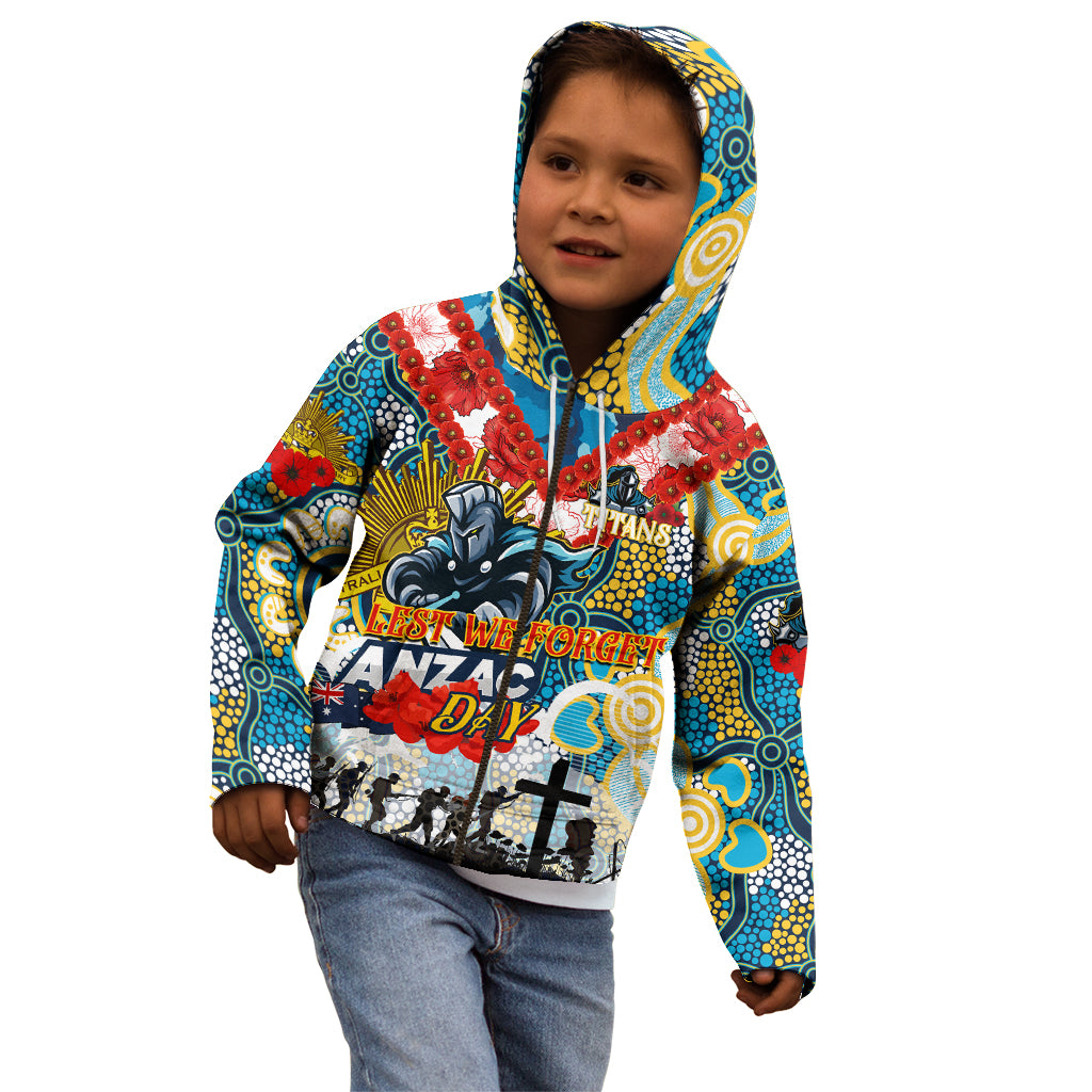 Personalised Titans ANZAC Day Kid Hoodie Aboriginal Rising Sun