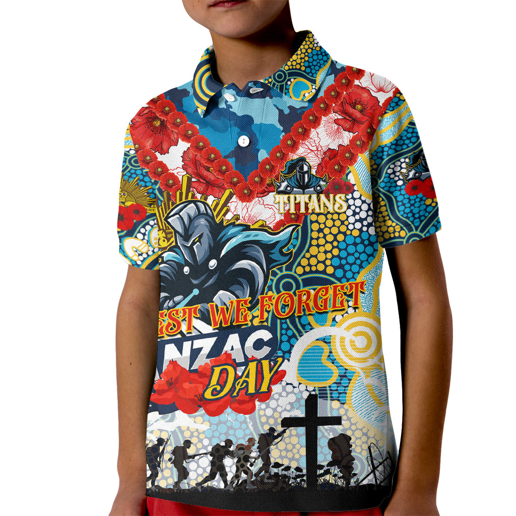 Personalised Titans ANZAC Day Kid Polo Shirt Aboriginal Rising Sun