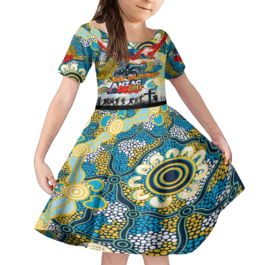 Personalised Titans ANZAC Day Kid Short Sleeve Dress Aboriginal Rising Sun