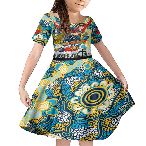 Personalised Titans ANZAC Day Kid Short Sleeve Dress Aboriginal Rising Sun