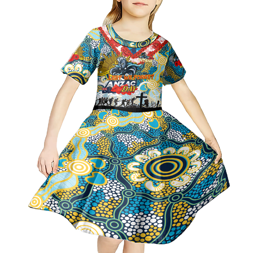 Personalised Titans ANZAC Day Kid Short Sleeve Dress Aboriginal Rising Sun