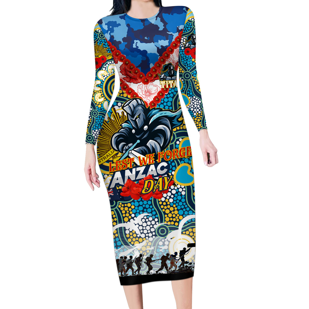 Personalised Titans ANZAC Day Long Sleeve Bodycon Dress Aboriginal Rising Sun