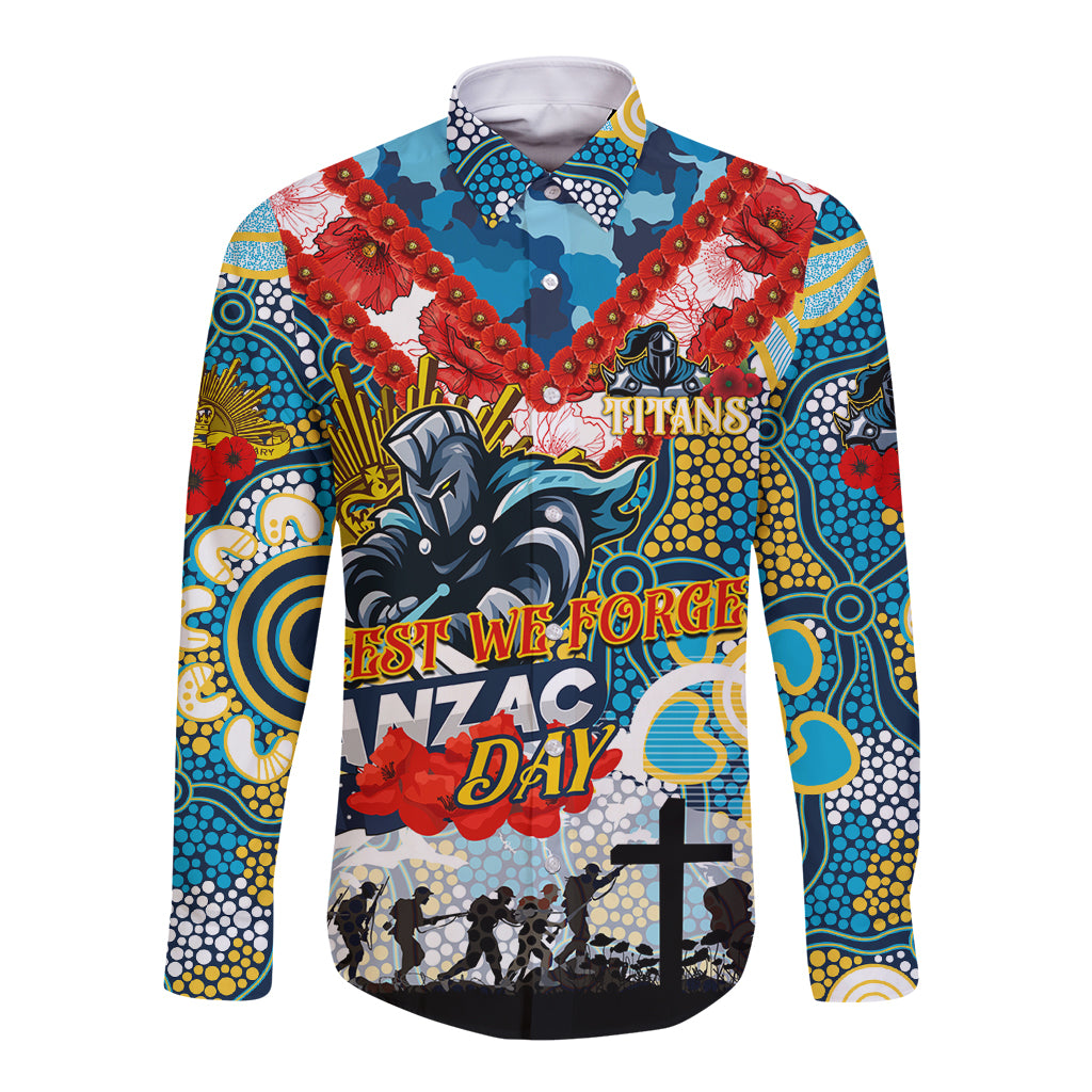 Personalised Titans ANZAC Day Long Sleeve Button Shirt Aboriginal Rising Sun