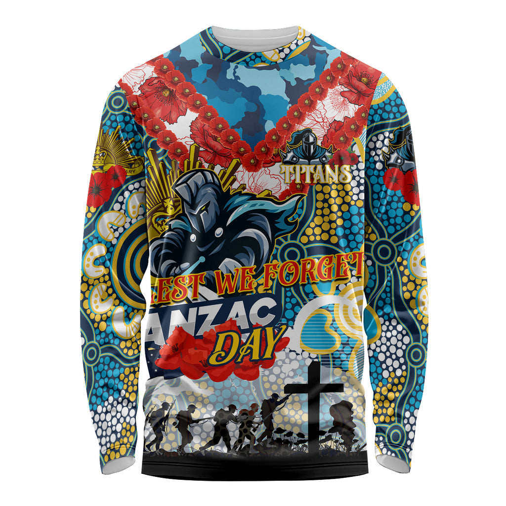 Personalised Titans ANZAC Day Long Sleeve Shirt Aboriginal Rising Sun