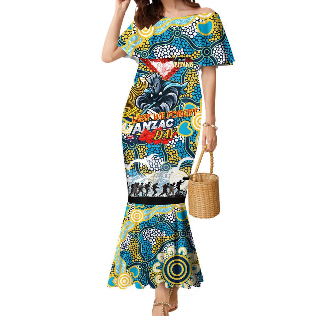 Personalised Titans ANZAC Day Mermaid Dress Aboriginal Rising Sun