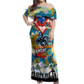 Personalised Titans ANZAC Day Off Shoulder Maxi Dress Aboriginal Rising Sun