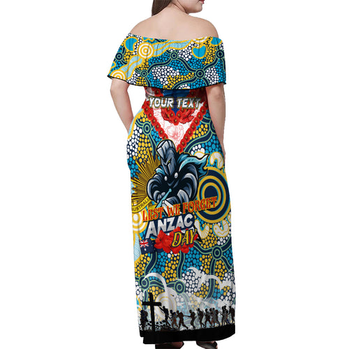 Personalised Titans ANZAC Day Off Shoulder Maxi Dress Aboriginal Rising Sun