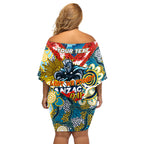 Personalised Titans ANZAC Day Off Shoulder Short Dress Aboriginal Rising Sun
