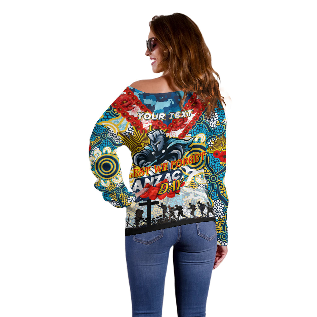 Personalised Titans ANZAC Day Off Shoulder Sweater Aboriginal Rising Sun