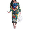 Personalised Titans ANZAC Day Off The Shoulder Long Sleeve Dress Aboriginal Rising Sun