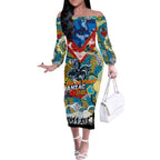 Personalised Titans ANZAC Day Off The Shoulder Long Sleeve Dress Aboriginal Rising Sun
