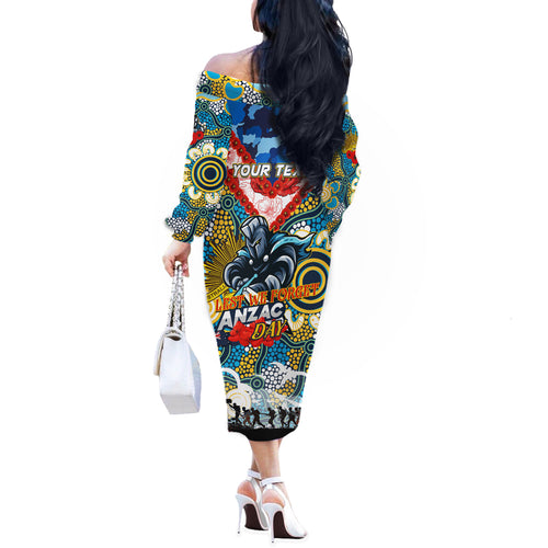 Personalised Titans ANZAC Day Off The Shoulder Long Sleeve Dress Aboriginal Rising Sun