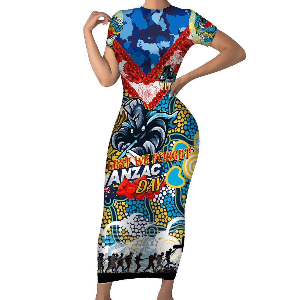 Personalised Titans ANZAC Day Short Sleeve Bodycon Dress Aboriginal Rising Sun