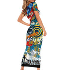 Personalised Titans ANZAC Day Short Sleeve Bodycon Dress Aboriginal Rising Sun
