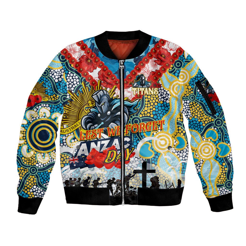 Personalised Titans ANZAC Day Sleeve Zip Bomber Jacket Aboriginal Rising Sun